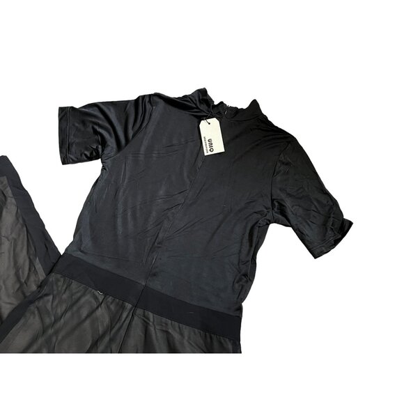 Uniq NWT Wide Leg Short Sleeve Jumpsuit Sz Large Womens Black Mock Neck - Picture 6 of 10